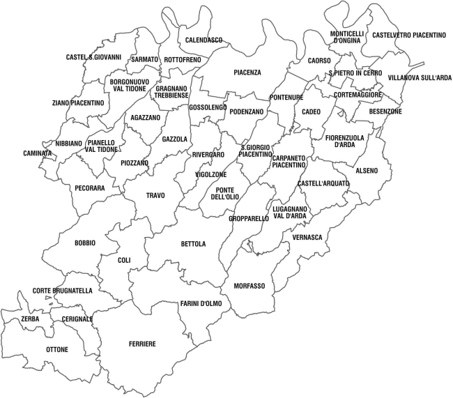 Mappa della Provincia di Piacenza
