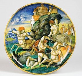 MIC Faenza, coppa (Ercole che uccide il centaruro Euritione), Pesaro, pittore di Argo, 1540 circa